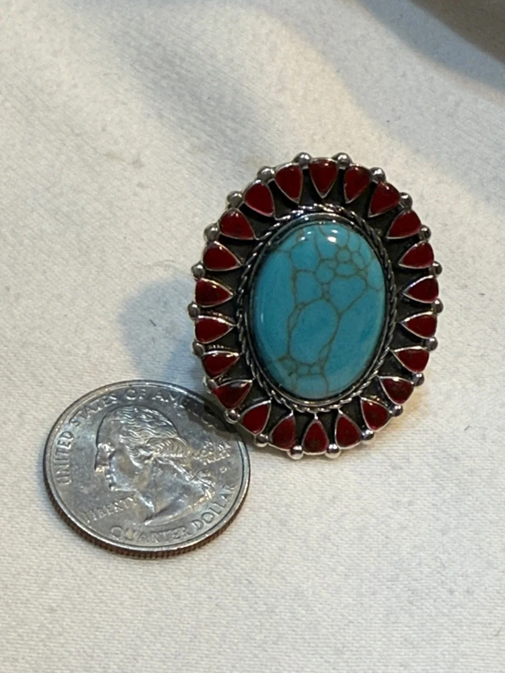 Sterling Silver Turquoise and Jasper Burst Ring